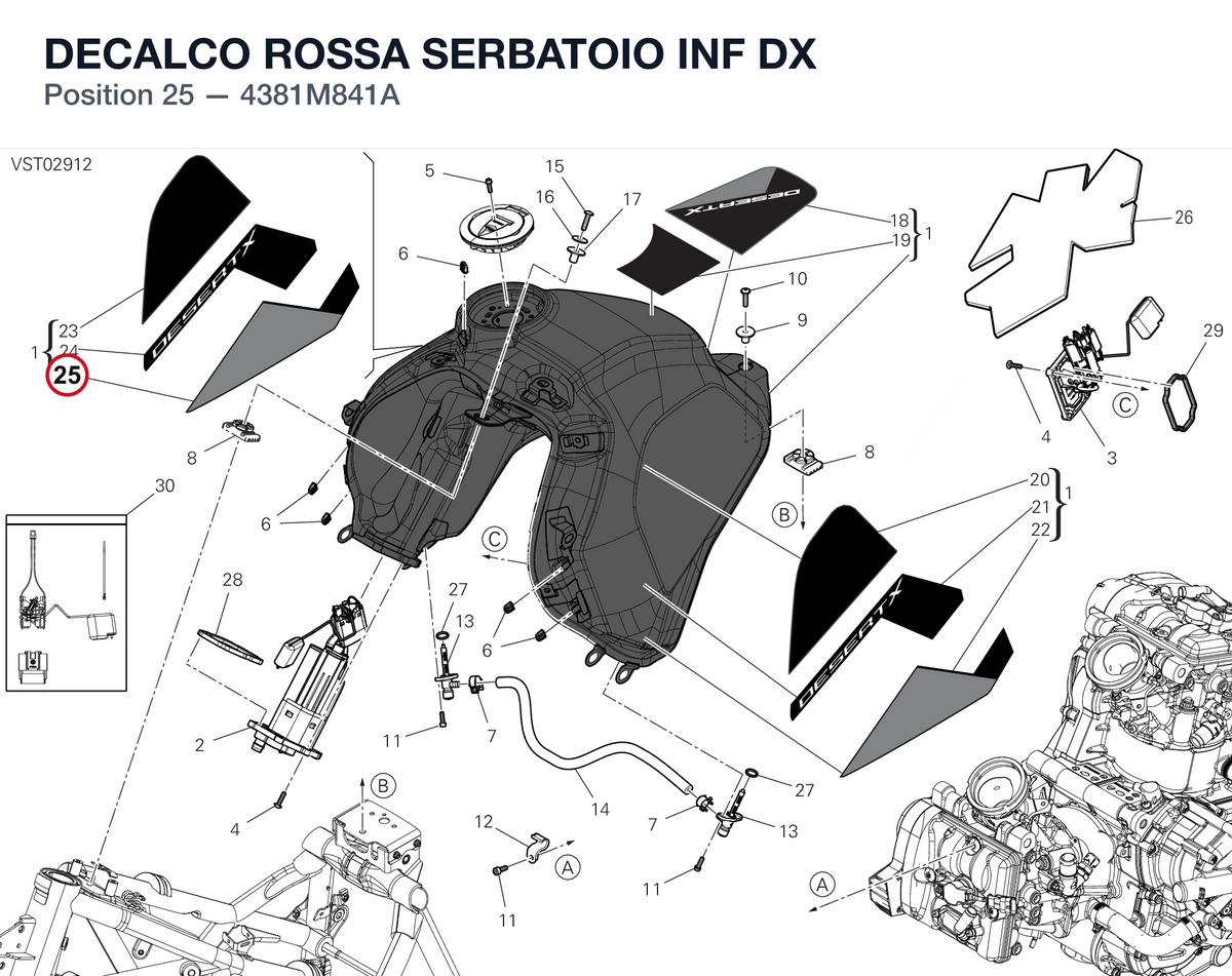 DECALCO ROSSA SERBATOIO INF DX 4381M841A diagram position