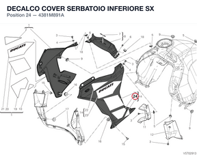DECALCO COVER SERBATOIO INFERIORE SX 4381M891A diagram position
