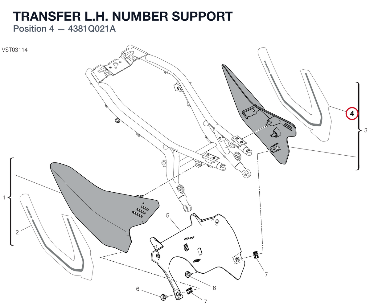 TRANSFER L.H. NUMBER SUPPORT 4381Q021A diagram position