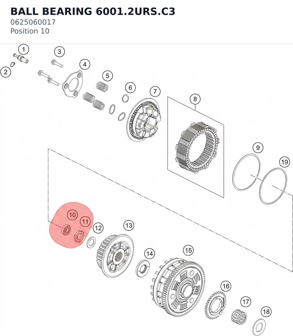 Diagram preview: BALL BEARING 6001.2URS.C3 (0625060017)