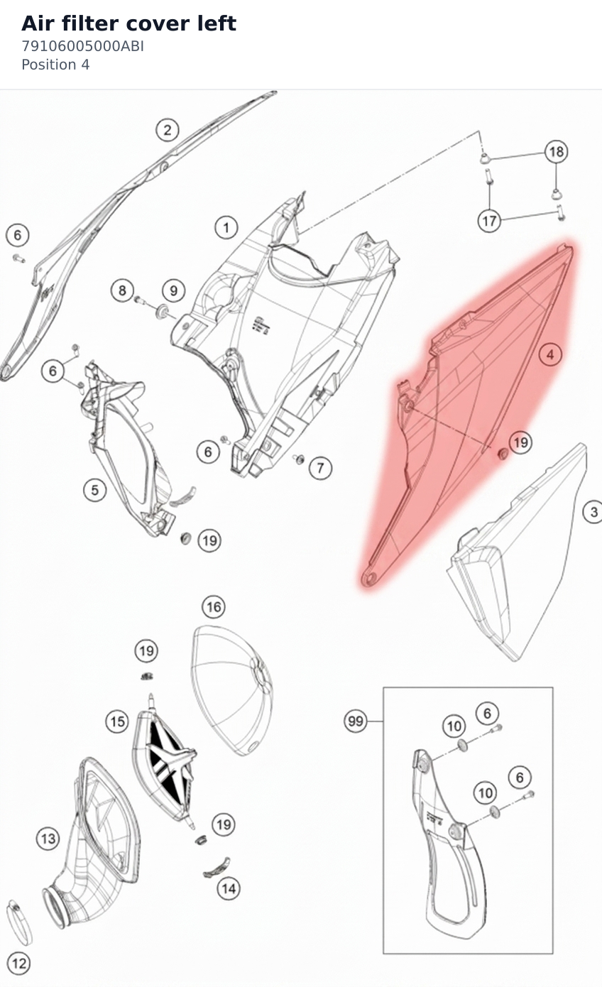 Diagram preview: Air filter cover left (79106005000ABI)