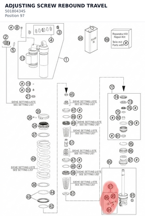 Diagram preview: ADJUSTING SCREW REBOUND TRAVEL (50180434S)