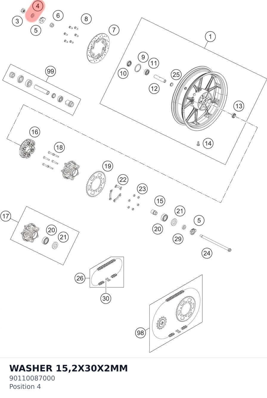 Diagram preview: WASHER 15,2X30X2MM (90110087000)