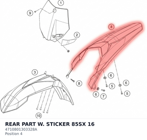 Diagram preview: REAR PART W. STICKER   85SX 16 (4710801303328A)