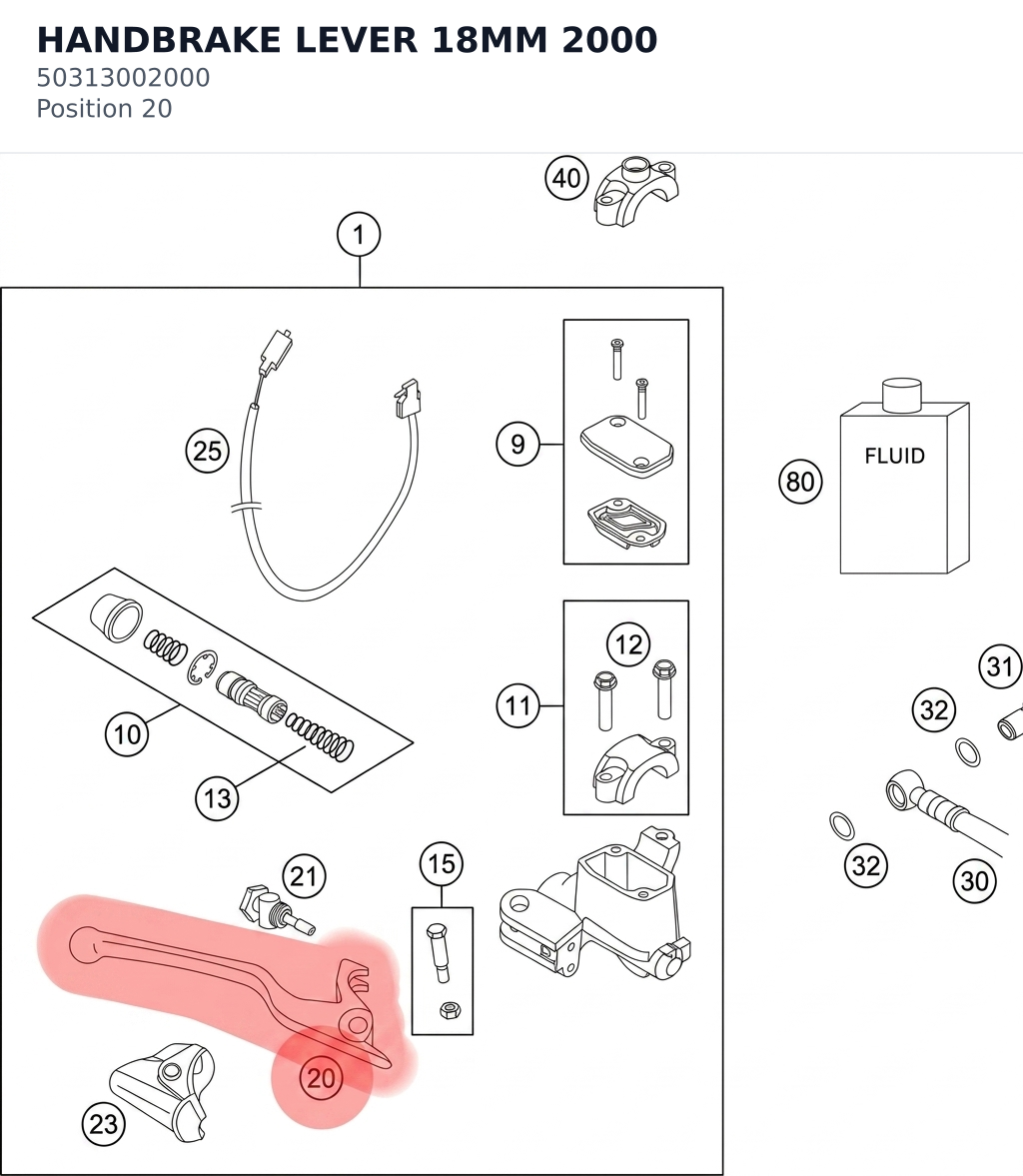 Diagram preview: HANDBRAKE LEVER 18MM 2000 (50313002000)