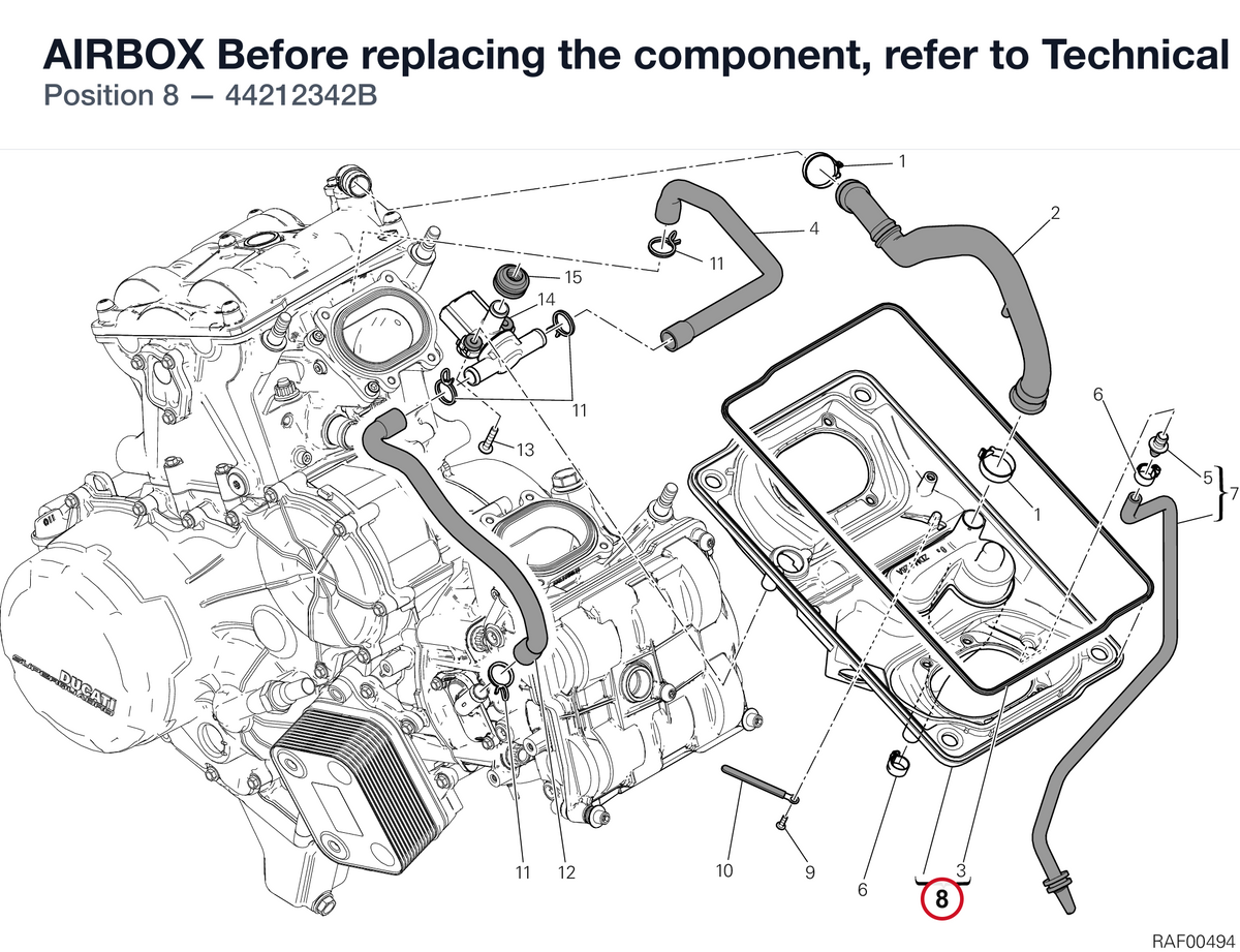 AIRBOX Before replacing the component, refer to Technical Bulletin 901-SAT (SVC-14-010 for US). 44212342B diagram position
