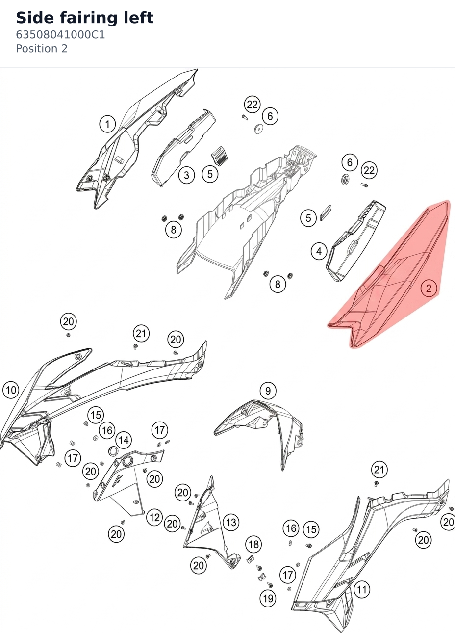 Diagram preview: Side fairing left (63508041000C1)