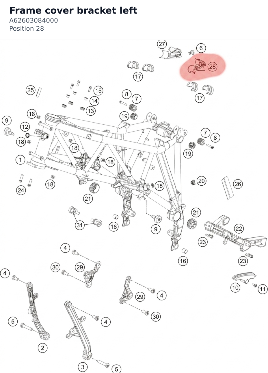 Diagram preview: Frame cover bracket left (A62603084000)