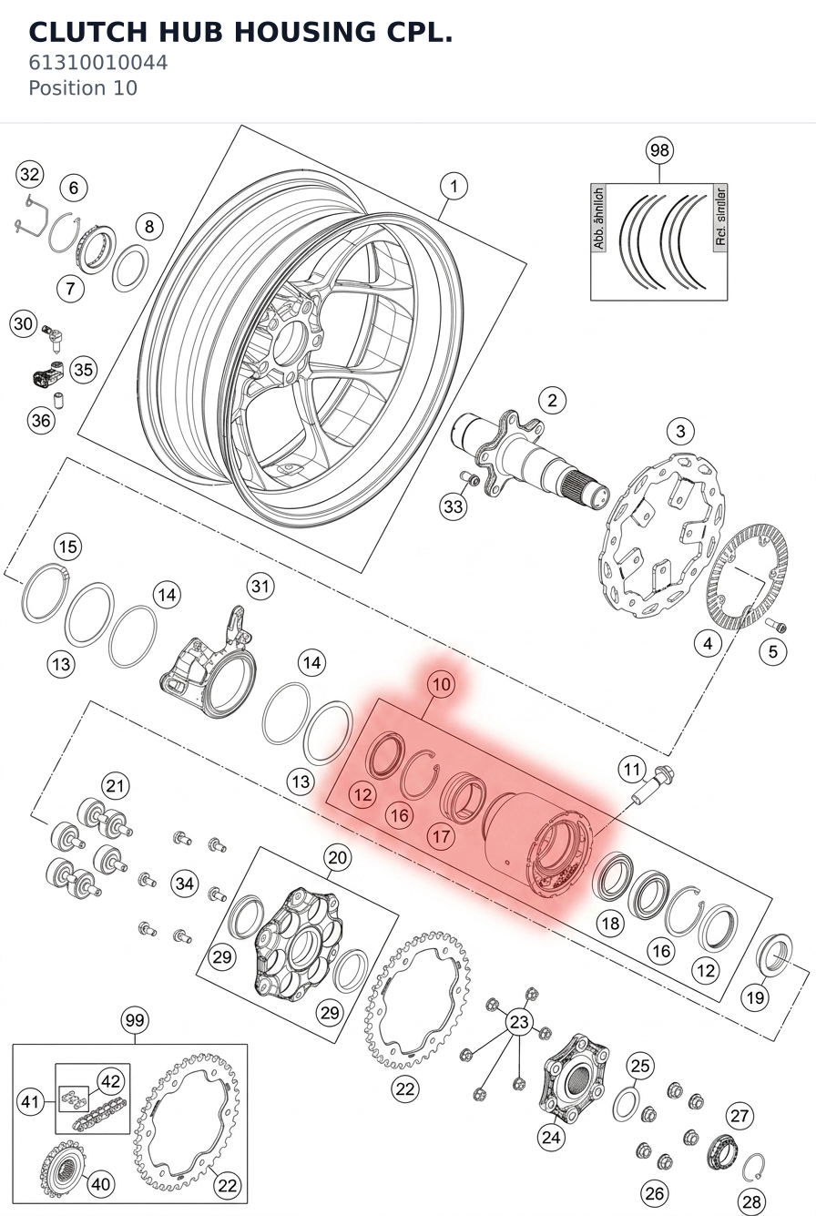 Diagram preview: CLUTCH HUB HOUSING CPL. (61310010044)