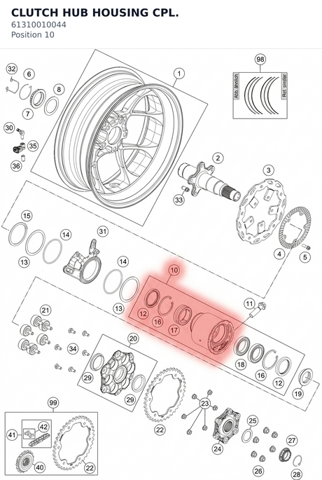 Diagram preview: CLUTCH HUB HOUSING CPL. (61310010044)
