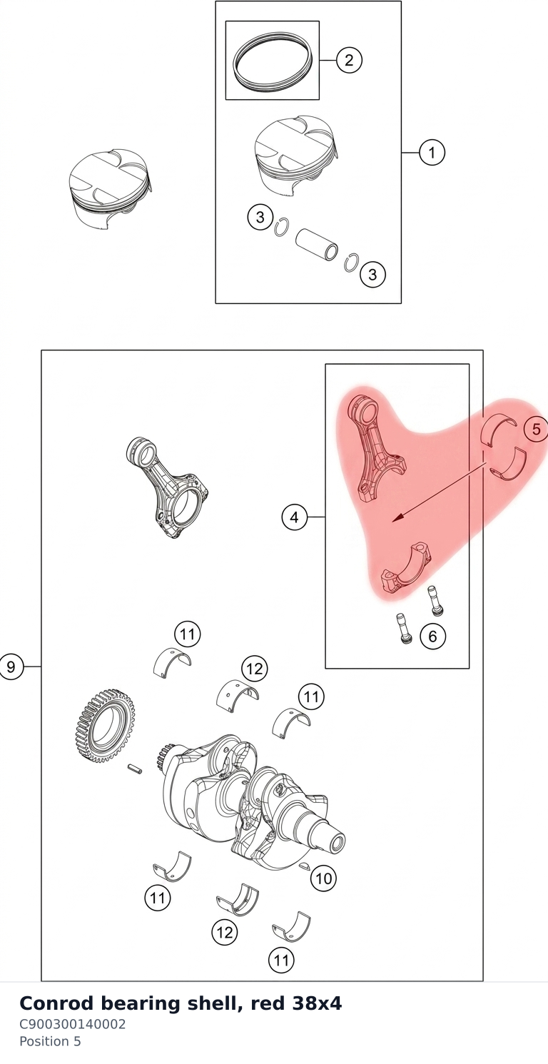 Diagram preview: Conrod bearing shell, red 38x4 (C900300140002)