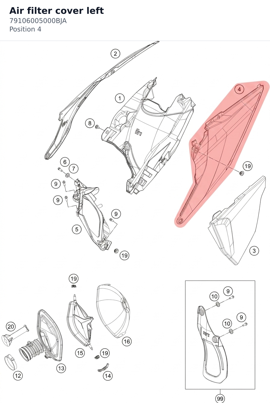 Diagram preview: Air filter cover left (79106005000BJA)