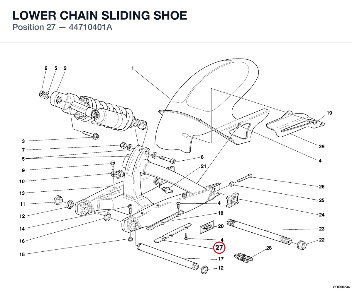 LOWER CHAIN SLIDING SHOE 44710401A diagram position