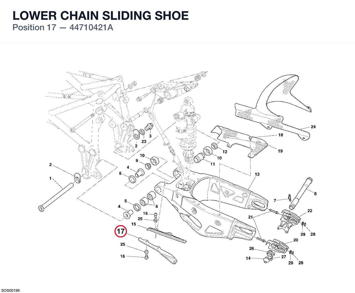 LOWER CHAIN SLIDING SHOE 44710421A diagram position