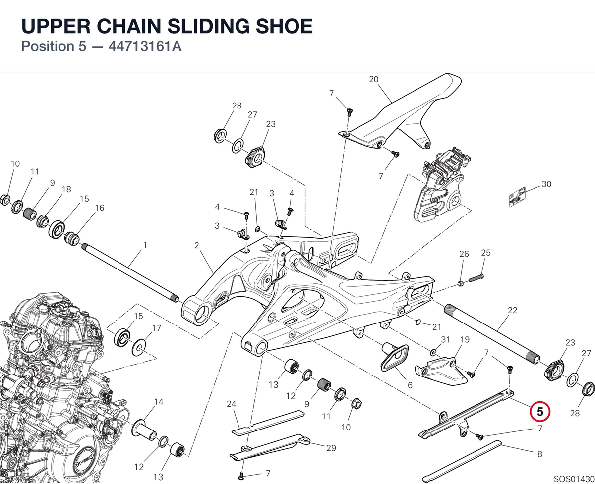 UPPER CHAIN SLIDING SHOE 44713161A diagram position