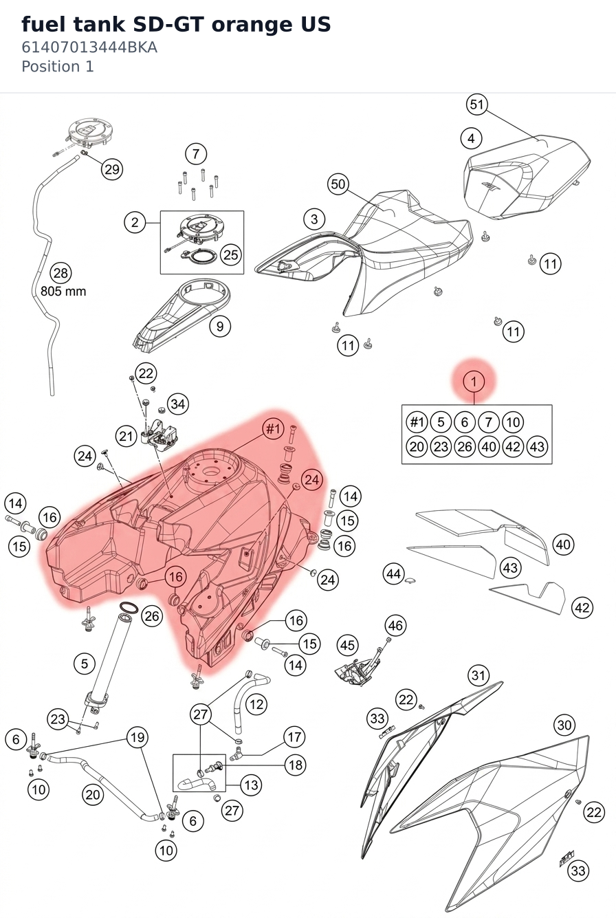 Diagram preview: fuel tank SD-GT orange US (61407013444BKA)