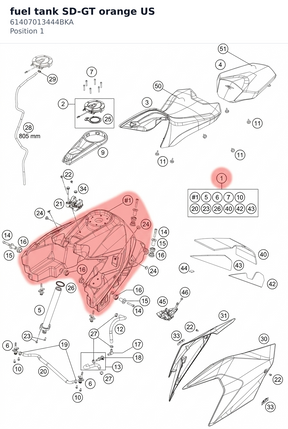 Diagram preview: fuel tank SD-GT orange US (61407013444BKA)