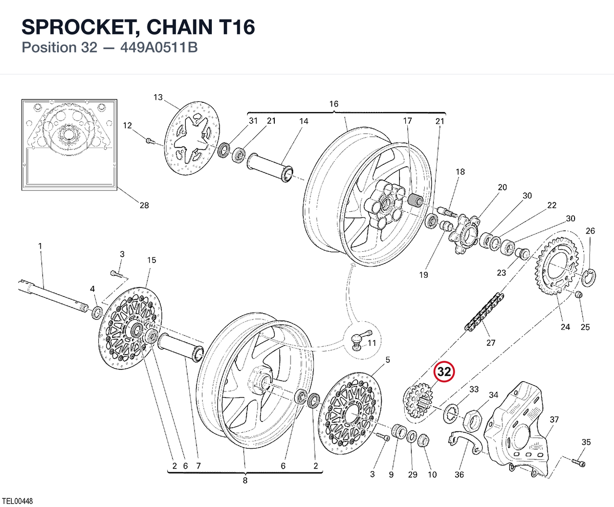 SPROCKET, CHAIN T16 449A0511B diagram position