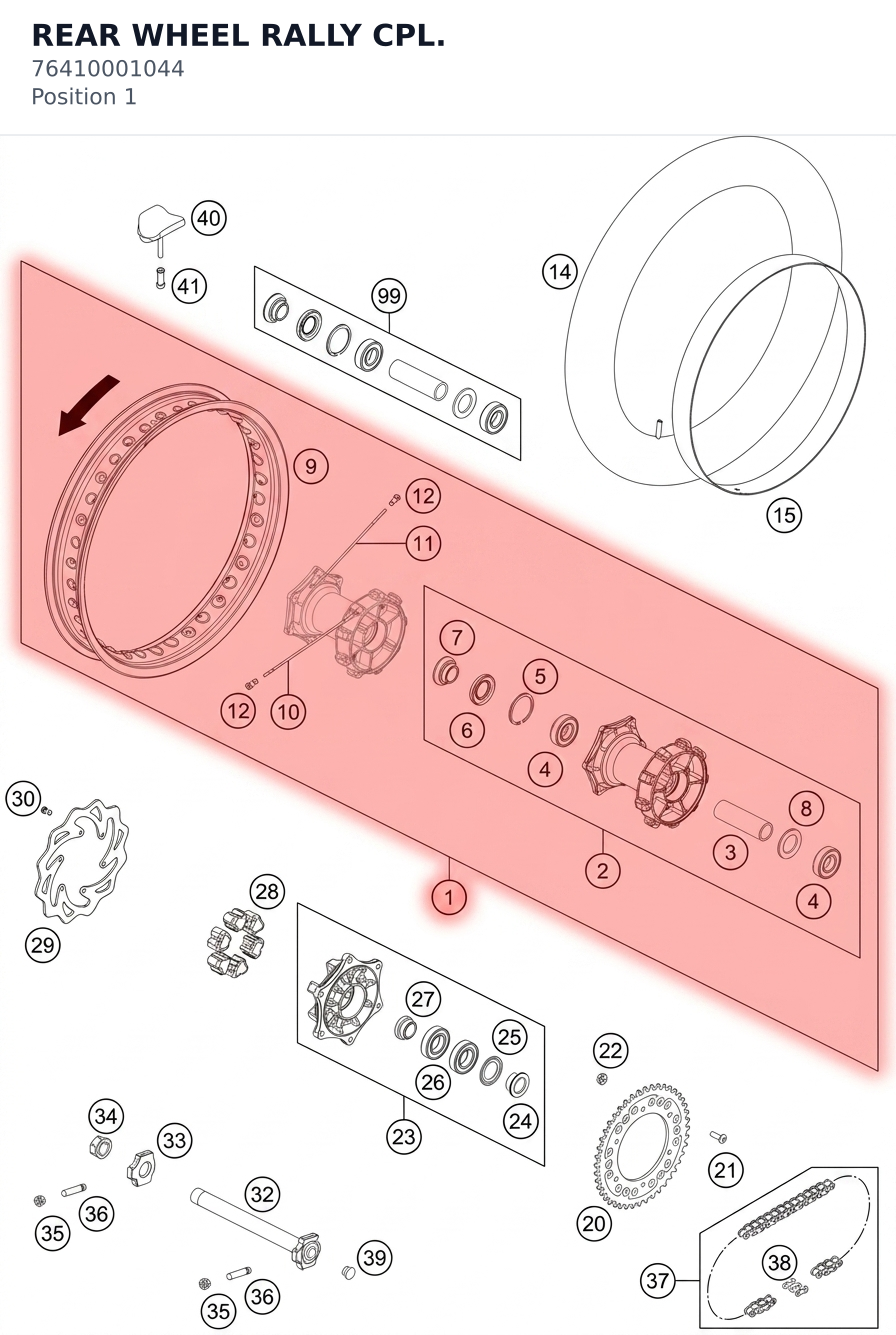 Diagram preview: REAR WHEEL RALLY CPL. (76410001044)