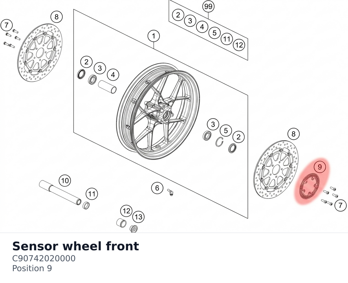 Diagram preview: Sensor wheel front (C90742020000)