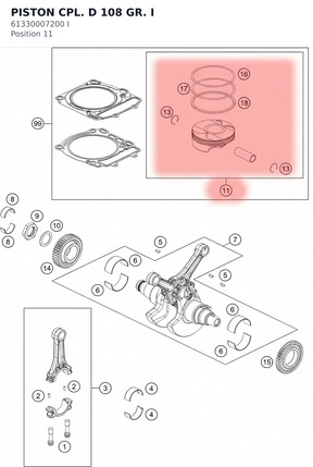 Diagram preview: PISTON CPL. D 108 GR. I (61330007200 I)