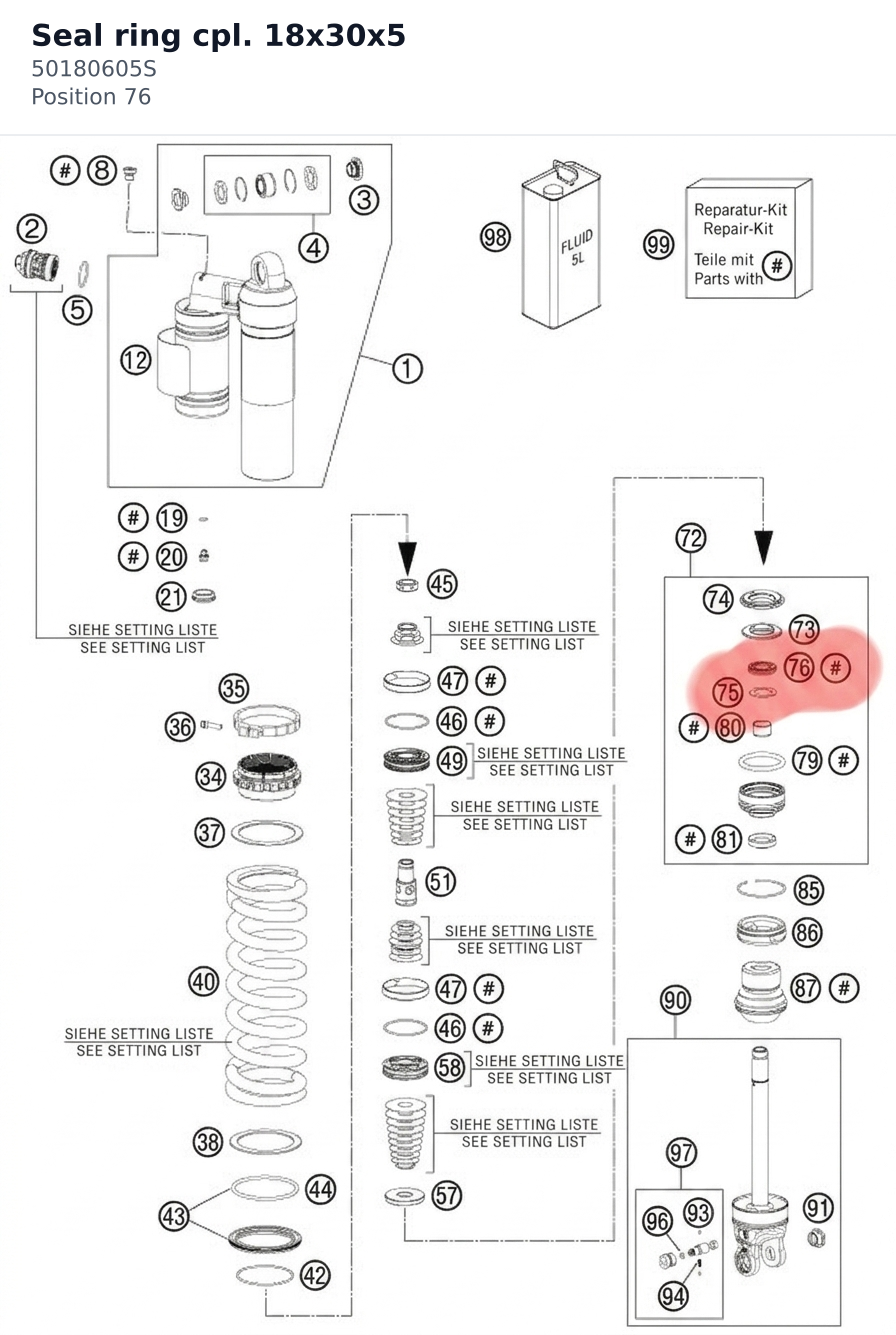 Diagram preview: Seal ring cpl. 18x30x5 (50180605S)