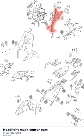 Diagram preview: Headlight mask center part (C61014012000CB)
