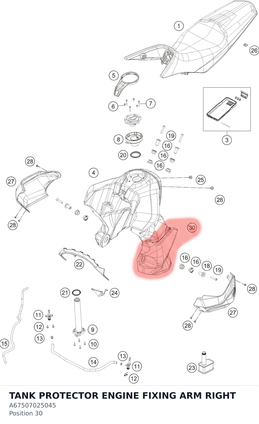 Diagram preview: TANK PROTECTOR ENGINE FIXING ARM RIGHT (A67507025045)