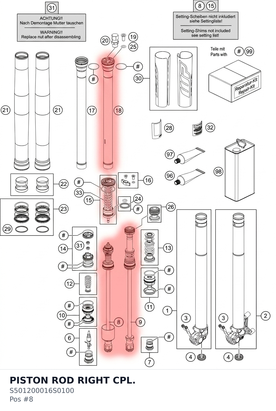 Diagram preview: PISTON ROD RIGHT CPL. (S501200016S0100)