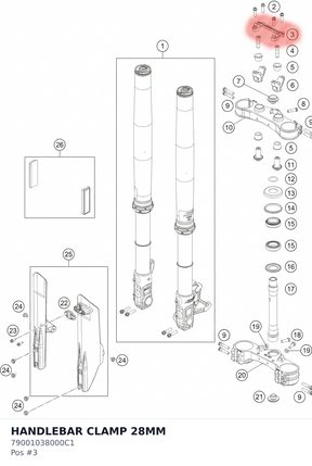 Diagram preview: HANDLEBAR CLAMP 28MM (79001038000C1)