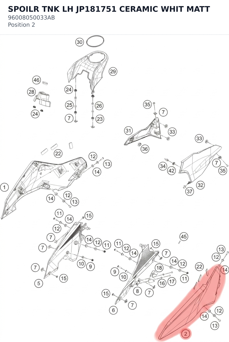 Diagram preview: SPOILR TNK LH JP181751 CERAMIC WHIT MATT (96008050033AB)