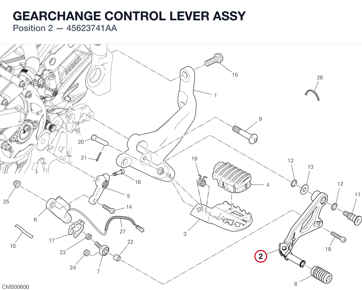 GEARCHANGE CONTROL LEVER ASSY 45623741AA diagram position