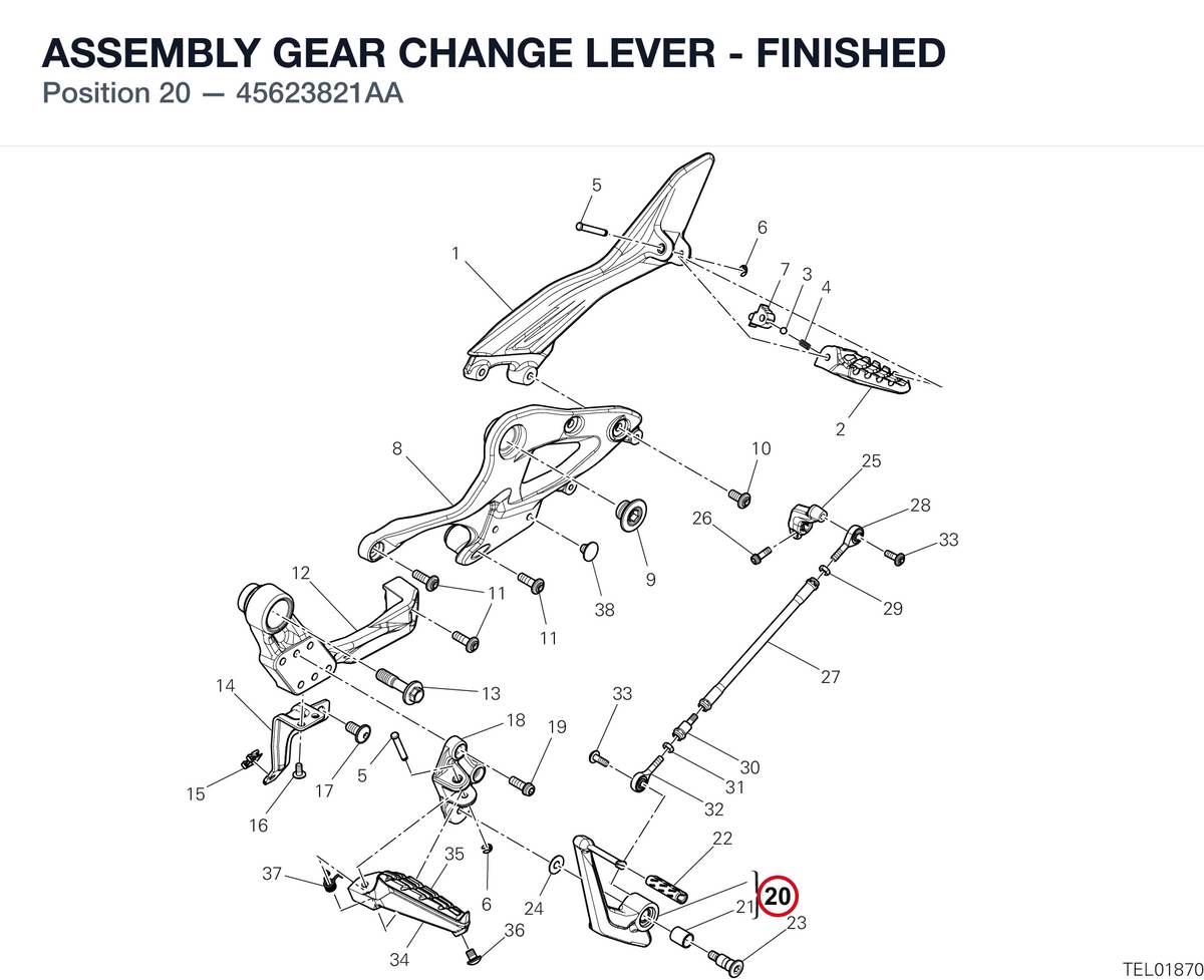 ASSEMBLY GEAR CHANGE LEVER - FINISHED 45623821AA diagram position