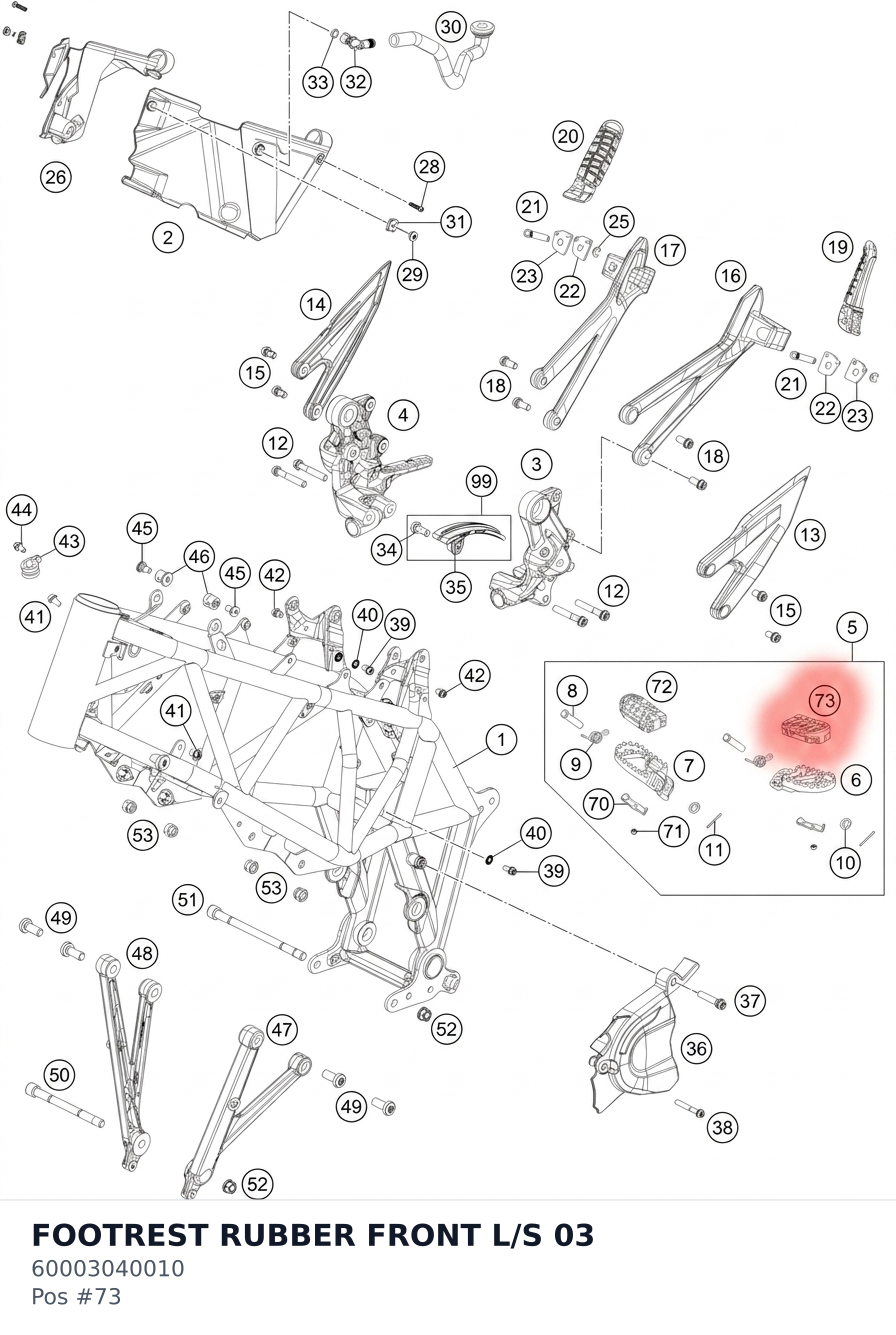 Diagram preview: FOOTREST RUBBER FRONT L/S   03 (60003040010)