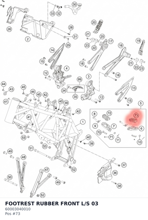 Diagram preview: FOOTREST RUBBER FRONT L/S   03 (60003040010)