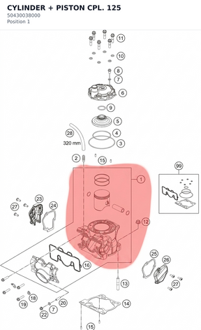 Diagram preview: CYLINDER + PISTON CPL. 125 (50430038000)
