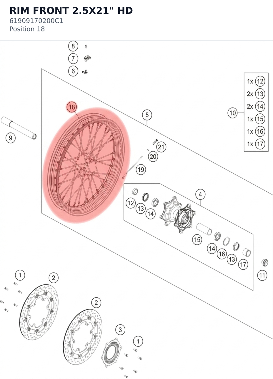 Diagram preview: RIM FRONT 2.5X21" HD (61909170200C1)