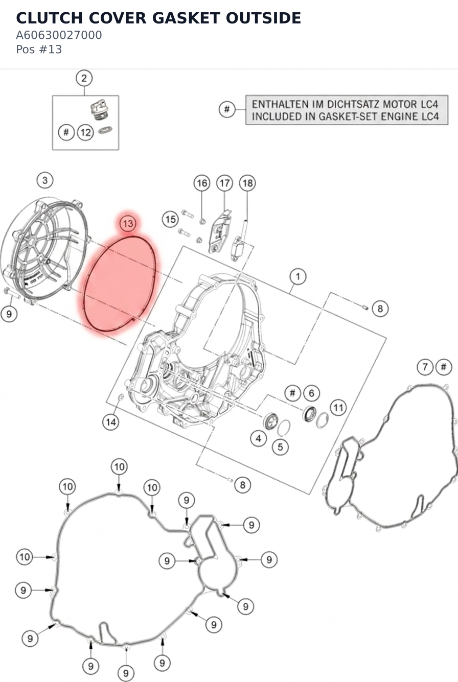 Diagram preview: CLUTCH COVER GASKET OUTSIDE (A60630027000)