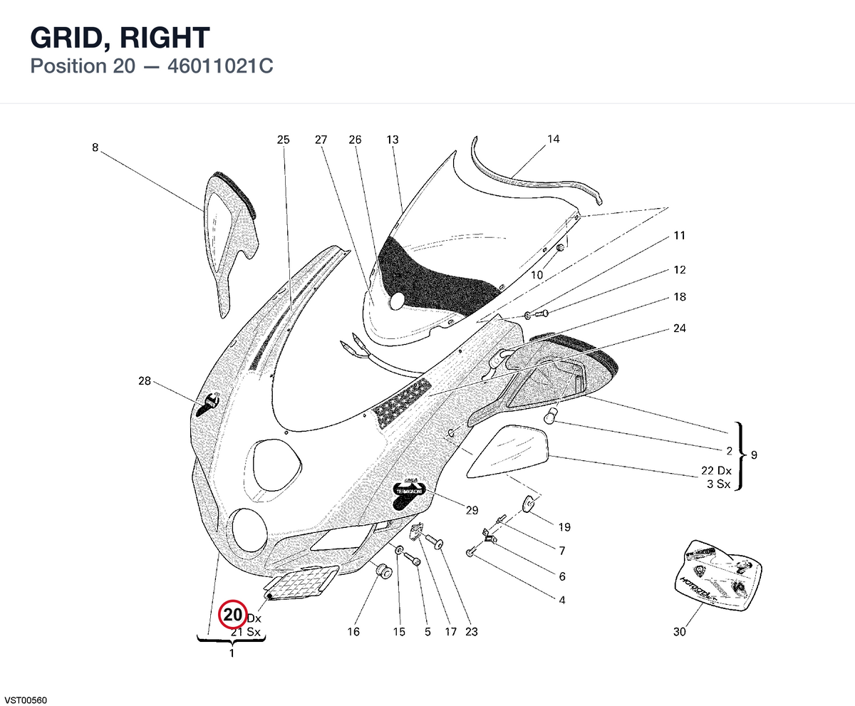 GRID, RIGHT 46011021C diagram position