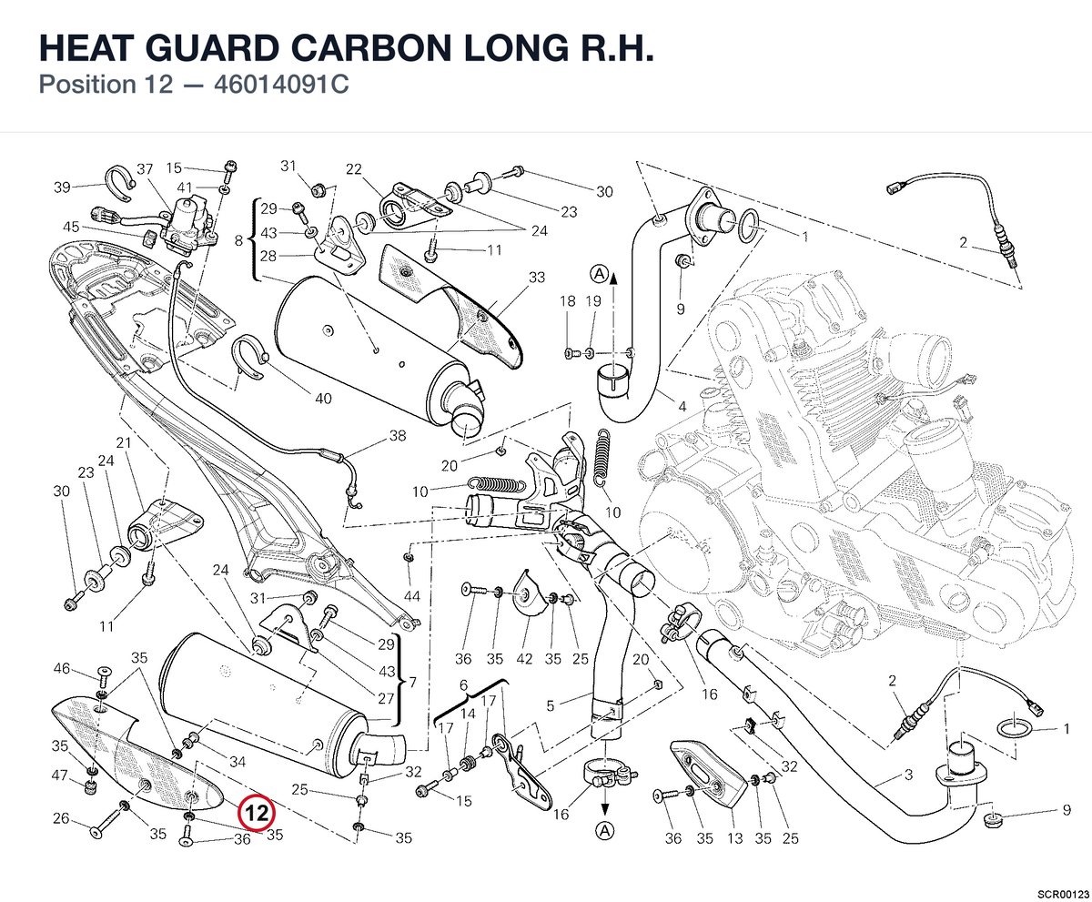 HEAT GUARD CARBON LONG R.H. 46014091C diagram position
