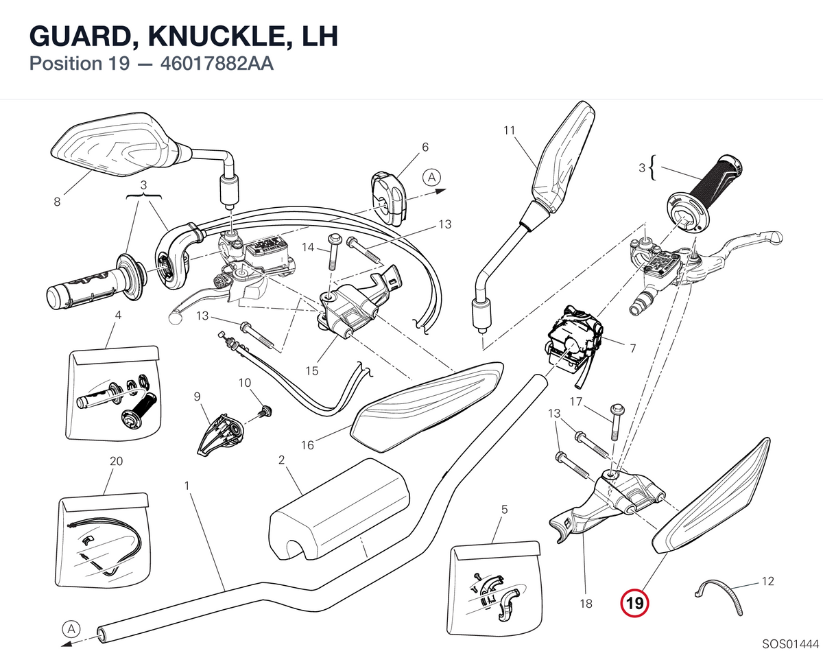GUARD, KNUCKLE, LH 46017882AA diagram position