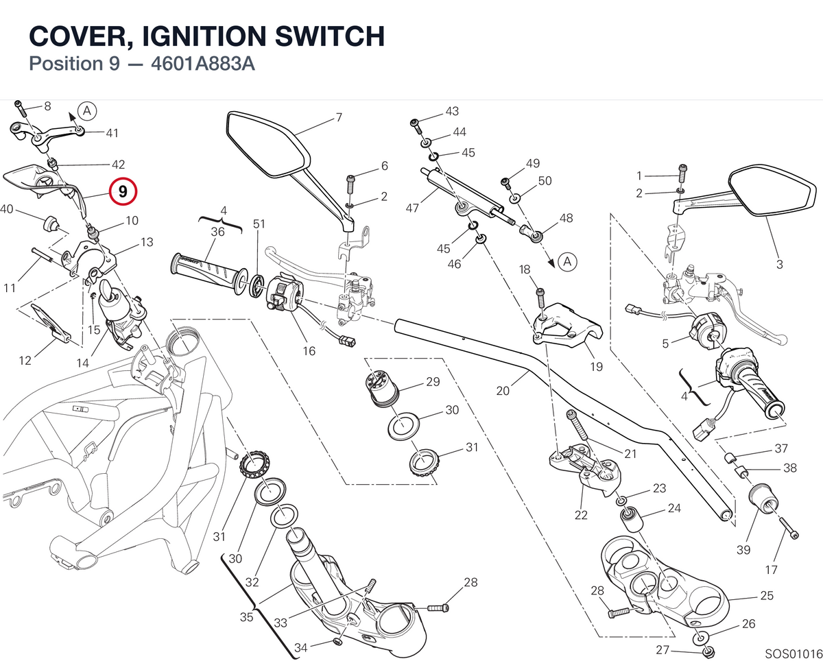 COVER, IGNITION SWITCH 4601A883A diagram position