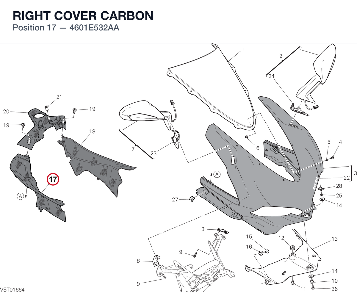 RIGHT COVER CARBON 4601E532AA diagram position