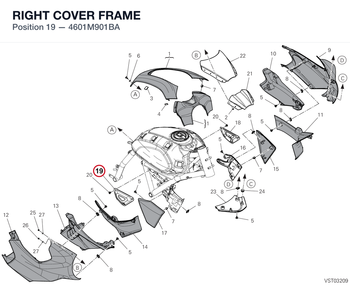 RIGHT COVER FRAME 4601M901BA diagram position