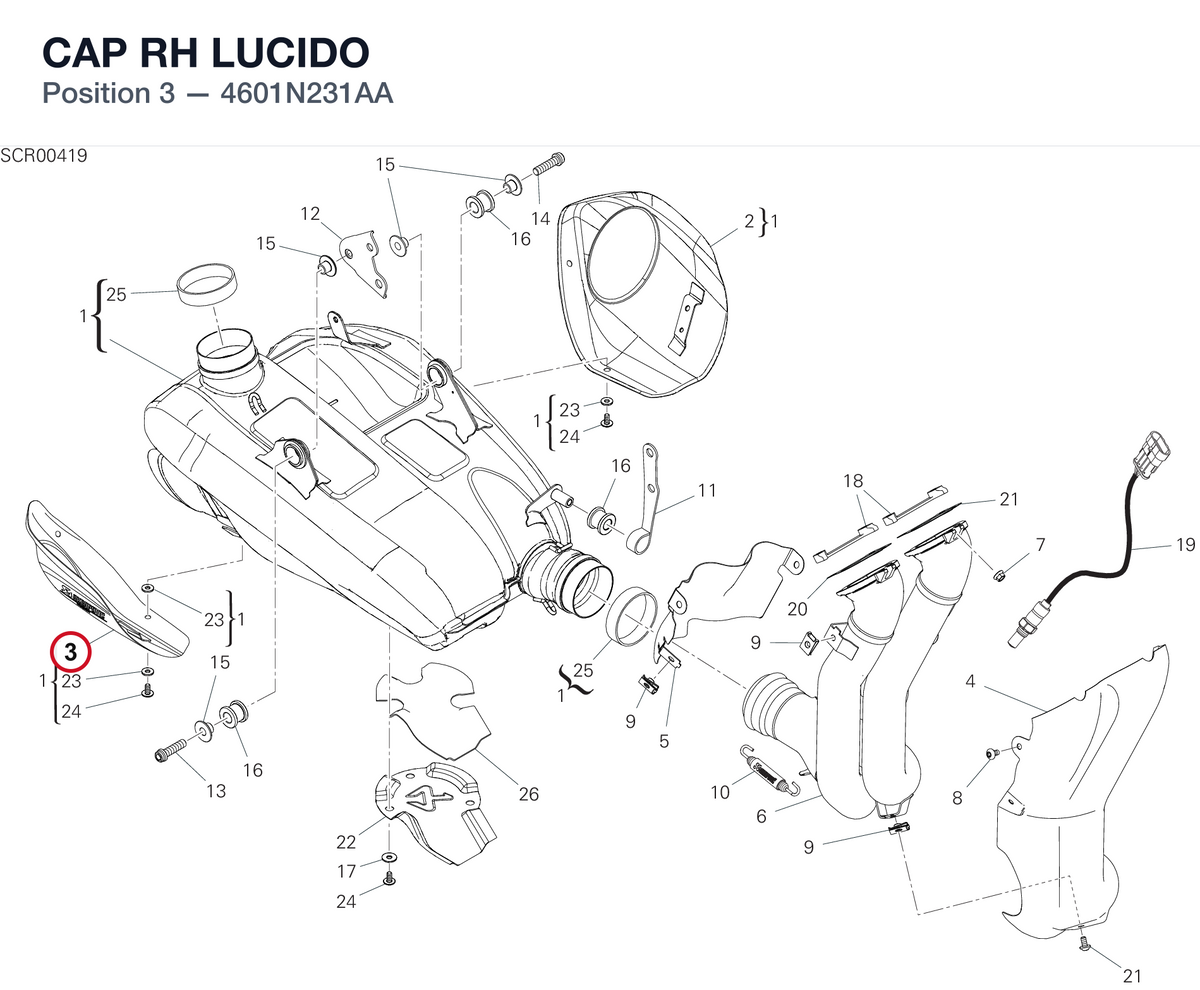 CAP RH LUCIDO 4601N231AA diagram position