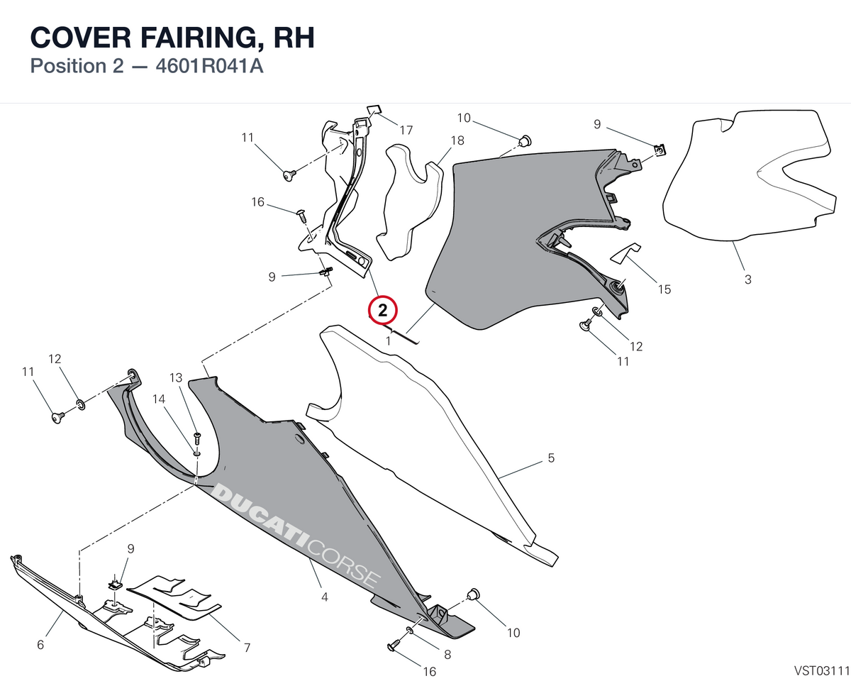COVER FAIRING, RH 4601R041A diagram position