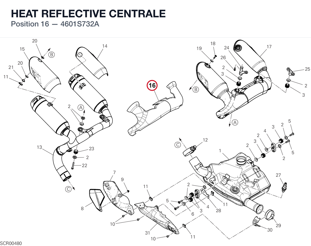 HEAT REFLECTIVE CENTRALE 4601S732A diagram position