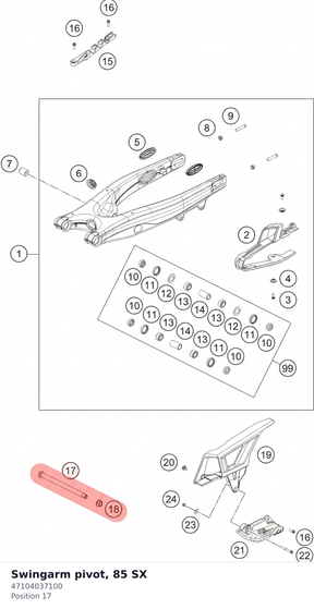 Diagram preview: Swingarm pivot, 85 SX (47104037100)