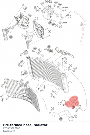 Diagram preview: Pre-formed hose, radiator (C63535027100)