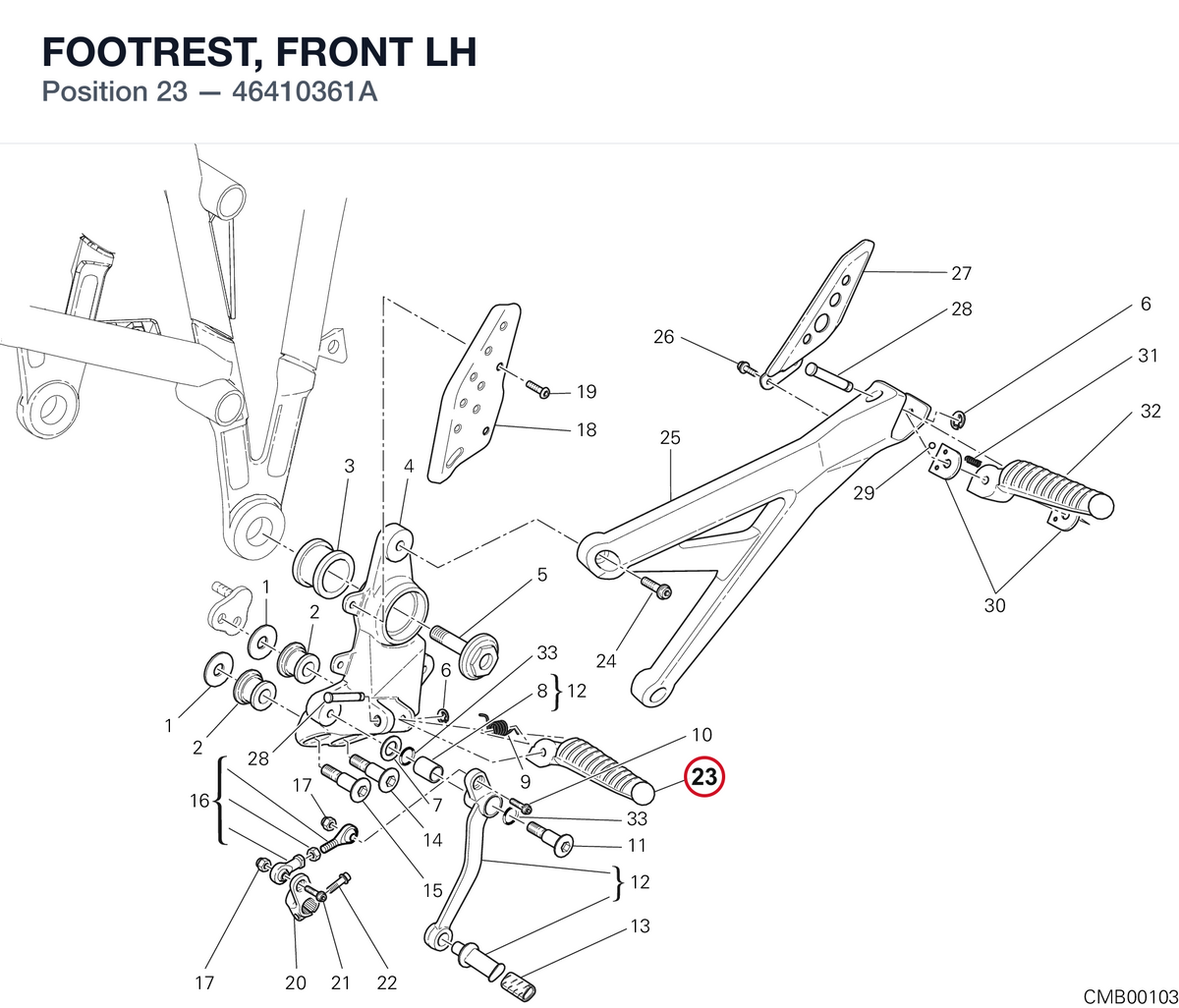 FOOTREST, FRONT LH 46410361A diagram position